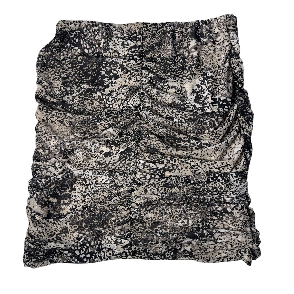 DKNY Jeans Ruched Mini Skirt Animal Print Bodycon Black Beige XS NWOT